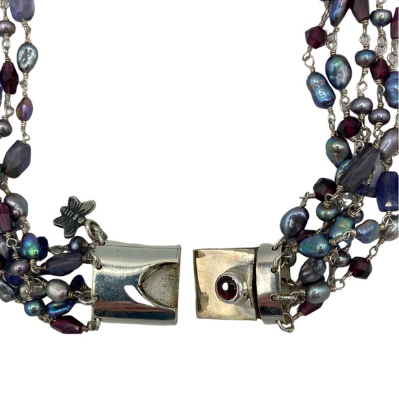 NWT Mariposa Designs 18" Sterling, Freshwater Pearl, Iolite and Garnet  Necklace - Picture 3 of 3